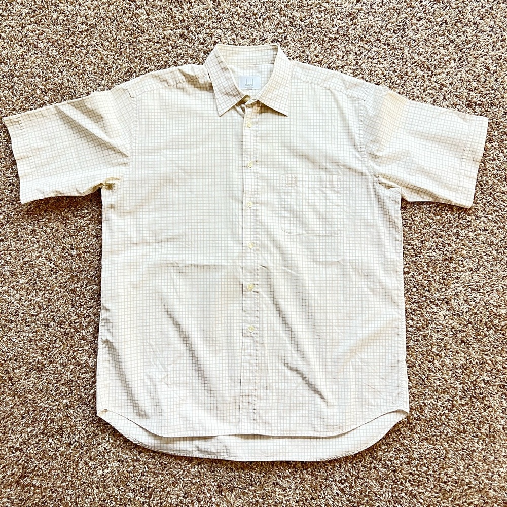 Dunhill Short Sleeve Check Shirt Tan cream 100% cotton Mens Size XL